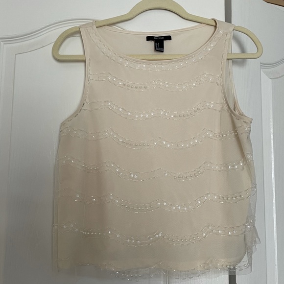 Forever 21 Tops - Forever 21 Cream Embellished Tank
